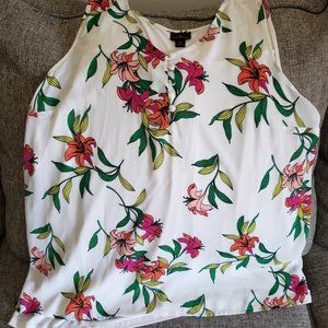 White Floral Soft Tank Blouse